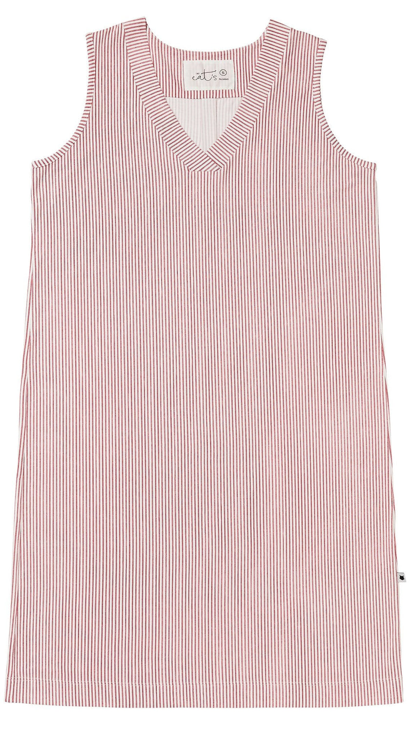 Simple Stripe Pima Knit Nightgown - Red wide Red