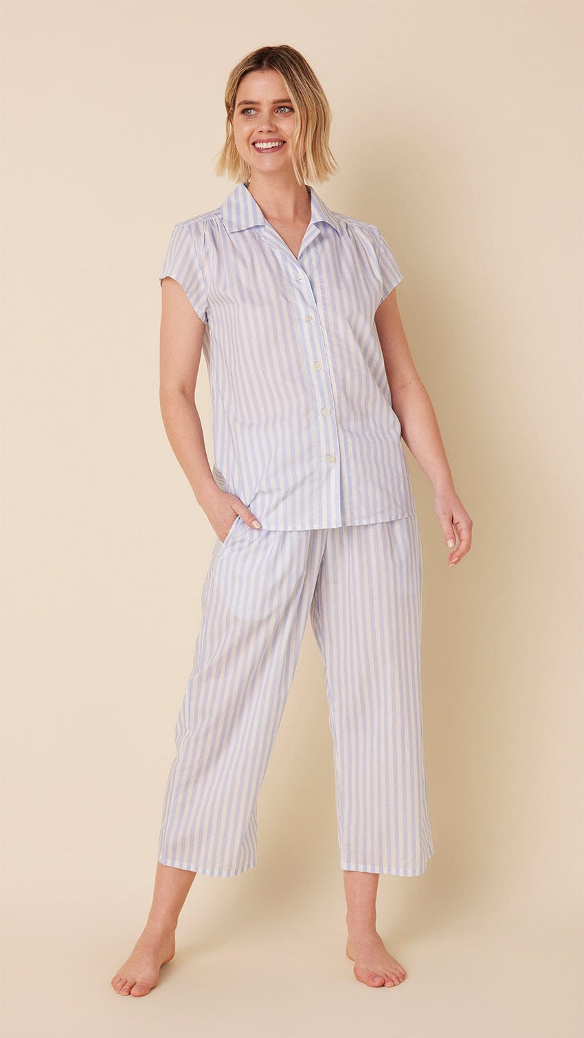 Classic Stripe Luxe Pima Capri Set - Blue Main Blue