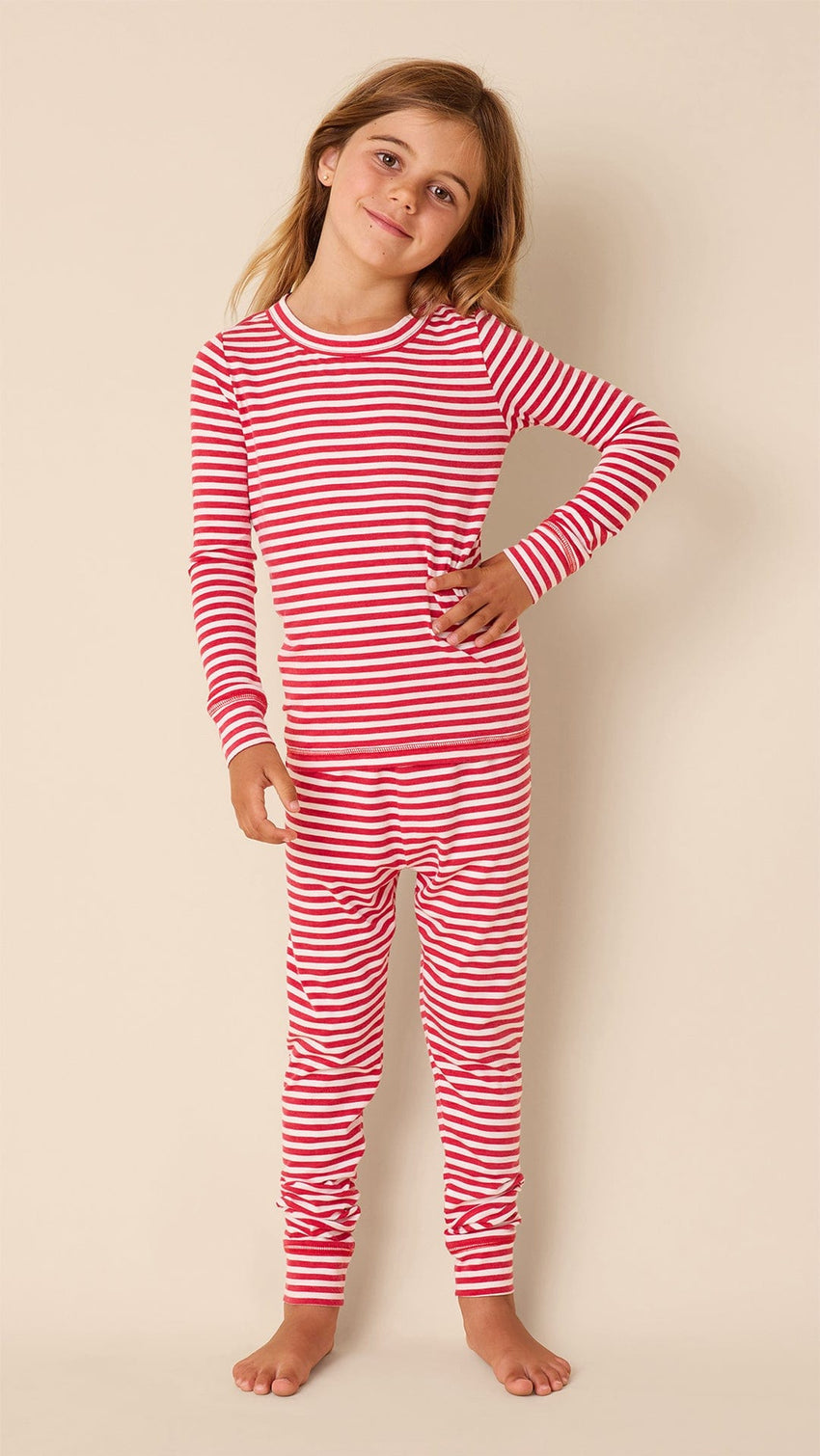 Essential Stripe Pima Knit Kids
Pajama - Red Main Red