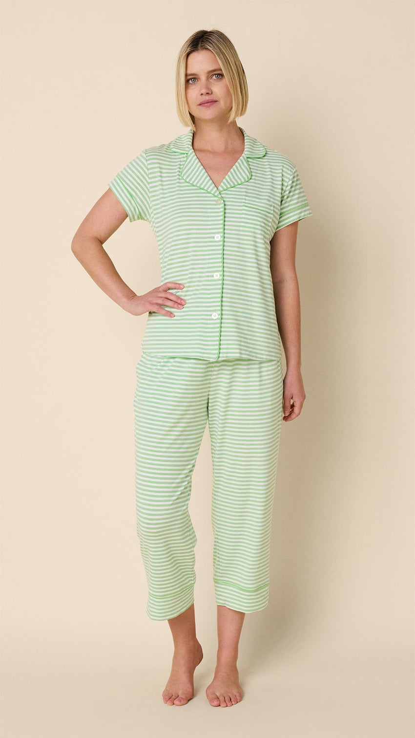 Essential Stripe Pima Knit Capri Set - Pistachio Main Pistachio