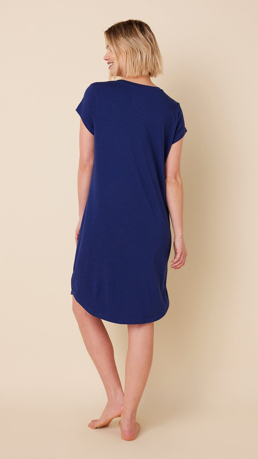 Classic Pima Knit Short-Sleeved Sleep Shirt - Marine Blue Hover Marine Blue