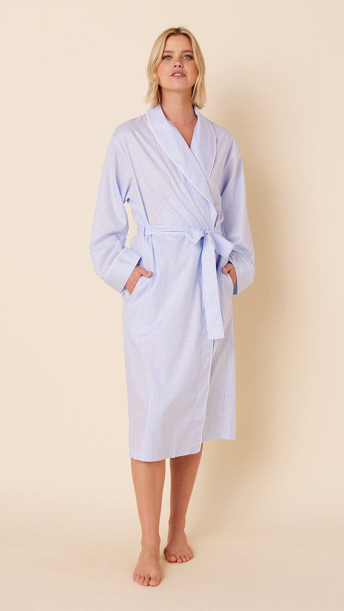 Classic Gingham Luxe Pima Shawl Robe Blue The Cat's Pajamas