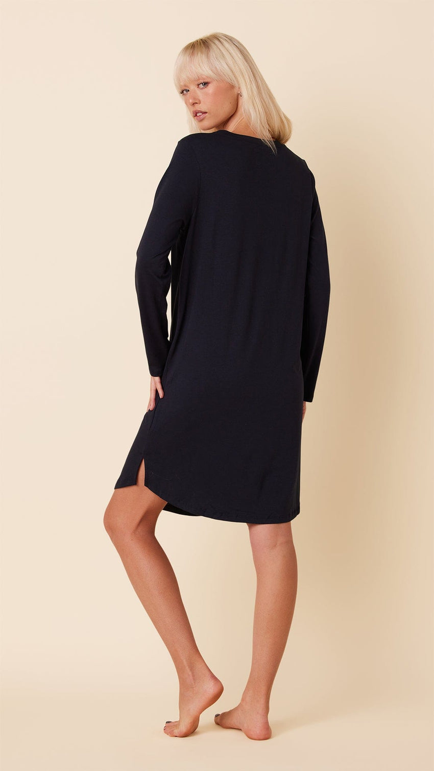 Classic Pima Knit Long-Sleeved Sleep Shirt - Midnight Hover Extra Midnight