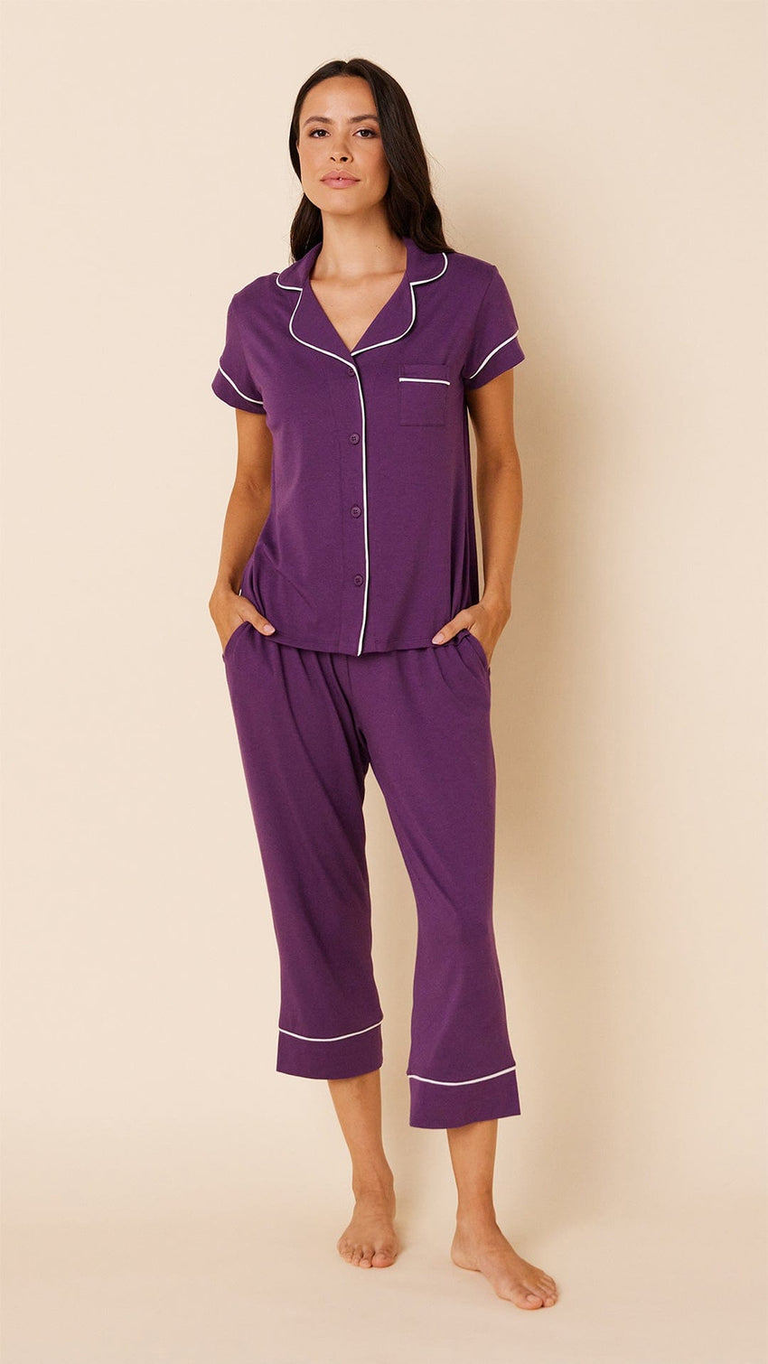 Classic Pima Knit Capri - Aubergine Extra Aubergine