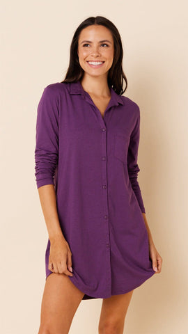 Classic Pima Knit Night Shirt - Aubergine