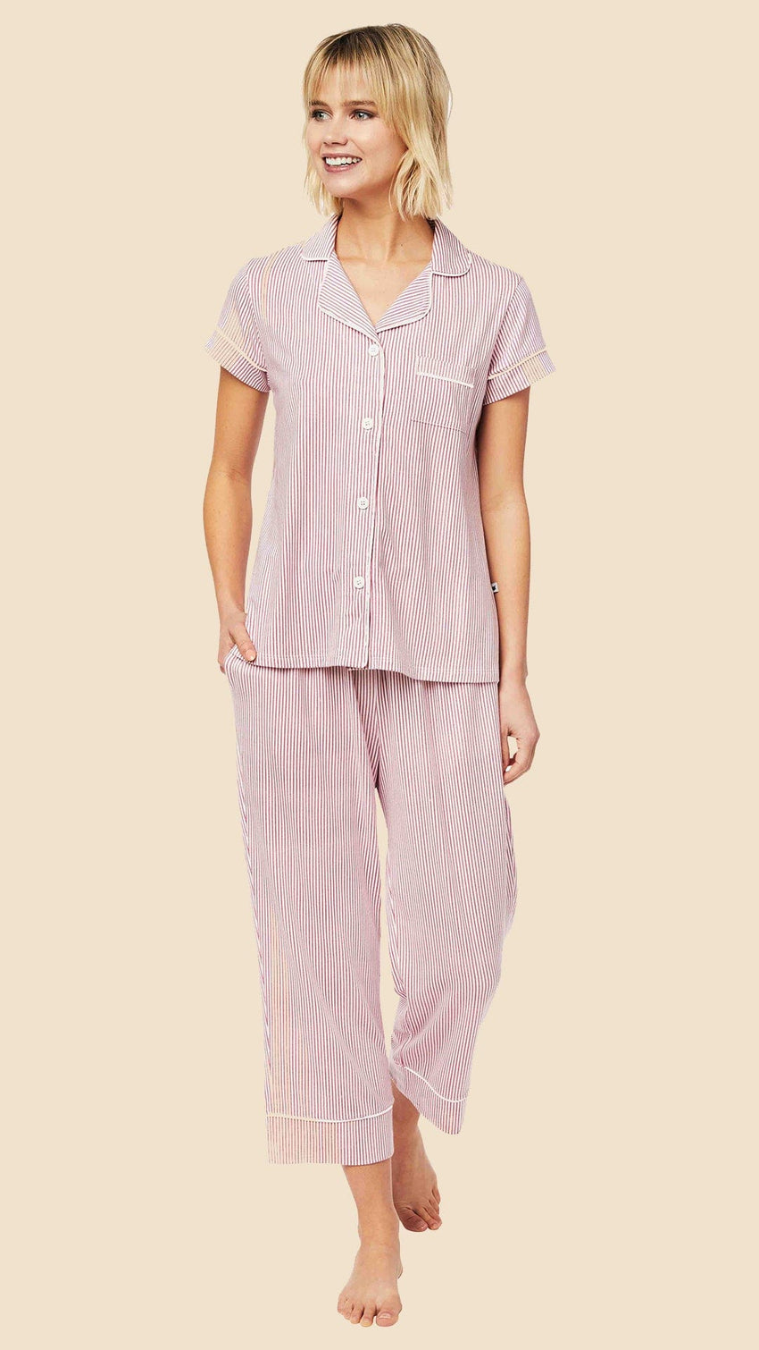 Simple Stripe Pima Knit Capri - Red Main Red