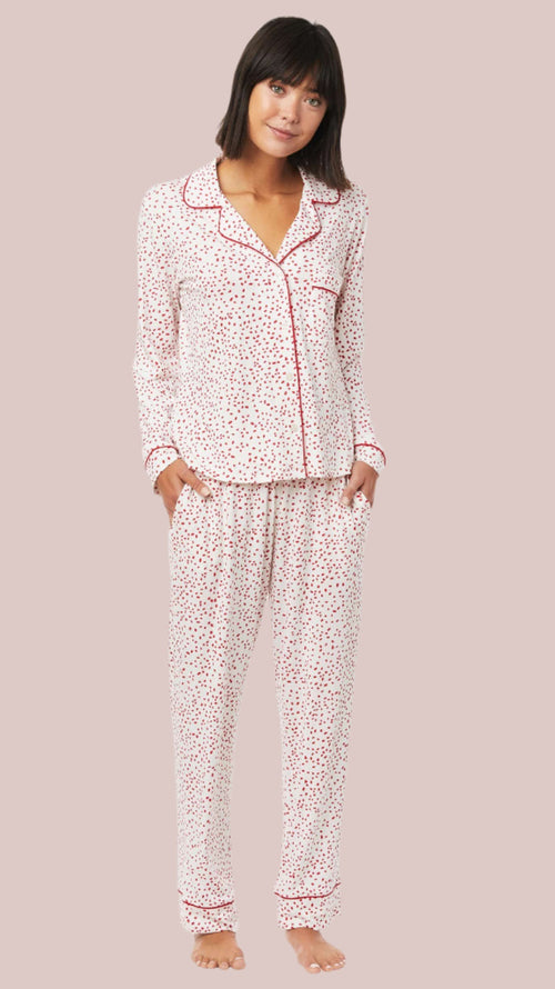Confetti Dot Pima Knit Long-Sleeved Pajama - White/Red Hover White