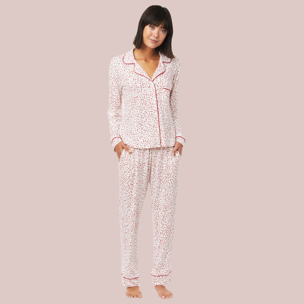 Confetti Dot Pima Knit Long-Sleeved Pajama - White/Red Hover White