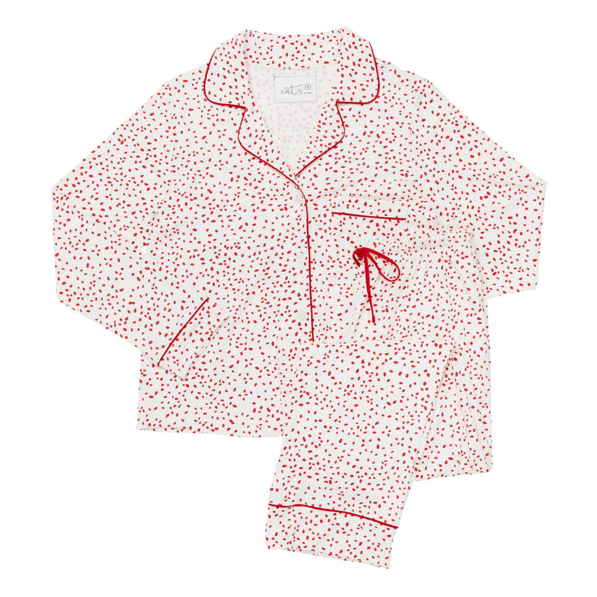 Confetti Dot Pima Knit Long-Sleeved Pajama - White/Red Wide White