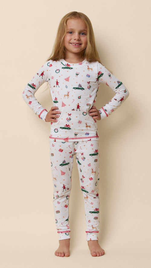 A Merry Little Stroll Pima Knit Kid's Pullover Set Extra Wide White