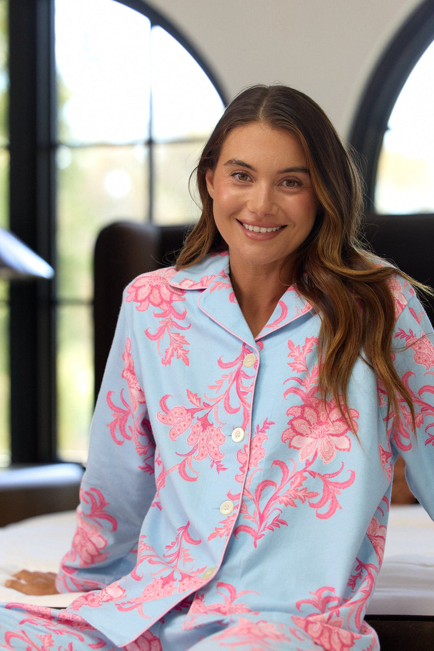 Ava Flannel Pajama Wide Blue