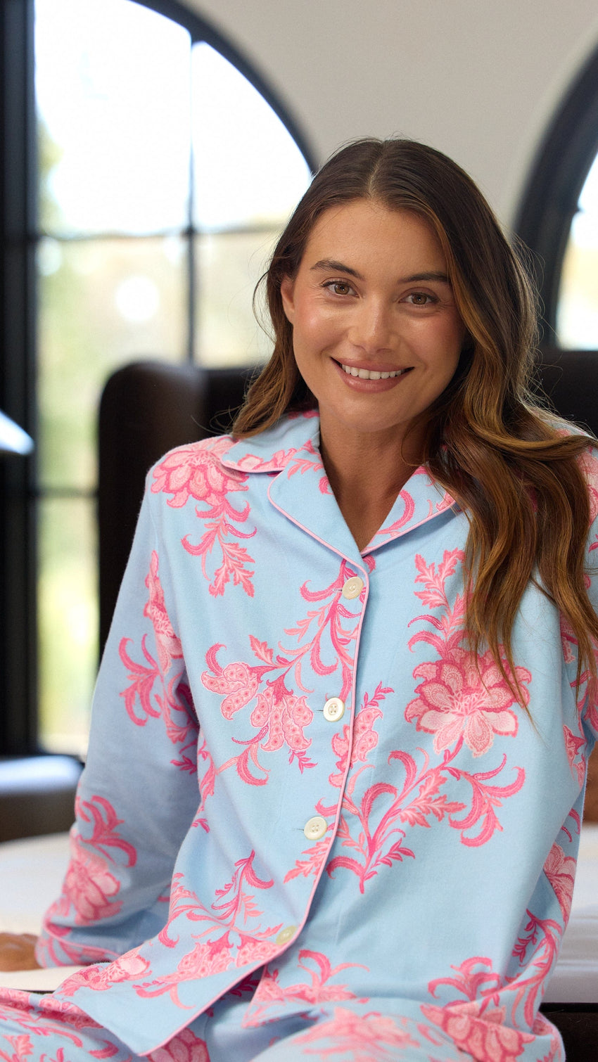 Ava Flannel Pajama Wide Blue