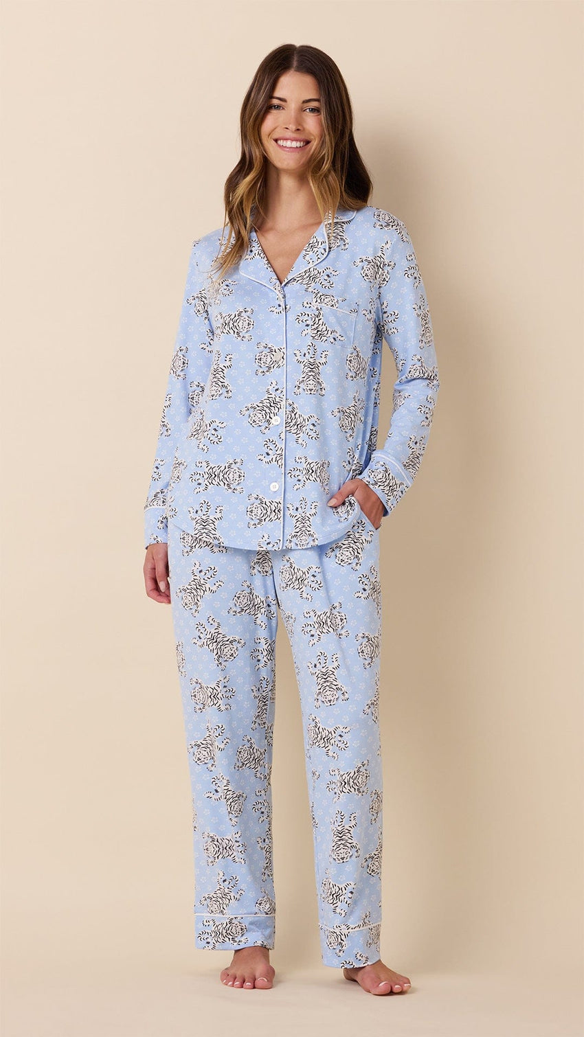 Bengal Blue Pima Knit Long-Sleeved Pajama Hover Blue