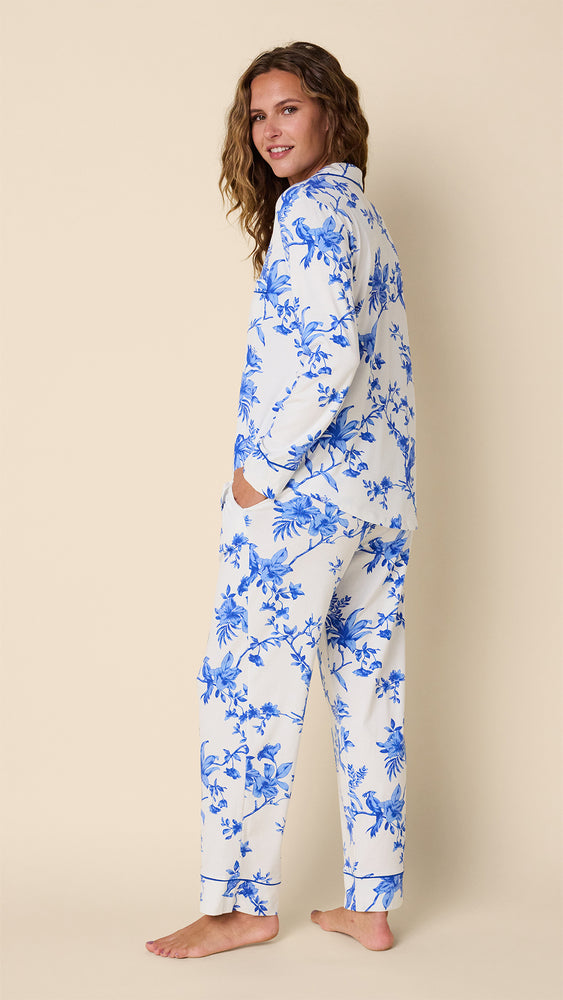 Bluebird Blossom Pima Knit Long-Sleeved Pajama Hover White