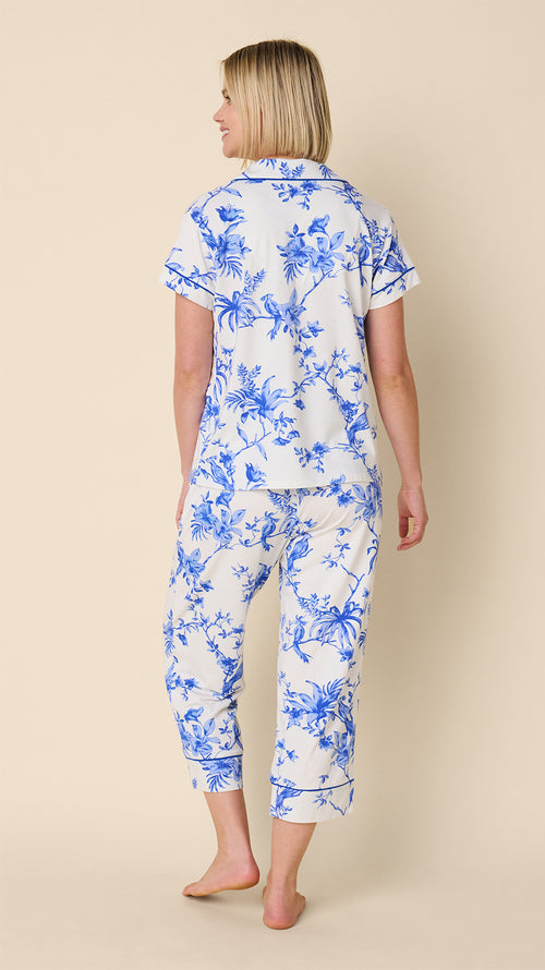 Bluebird Blossom Pima Knit Capri Set Hover White