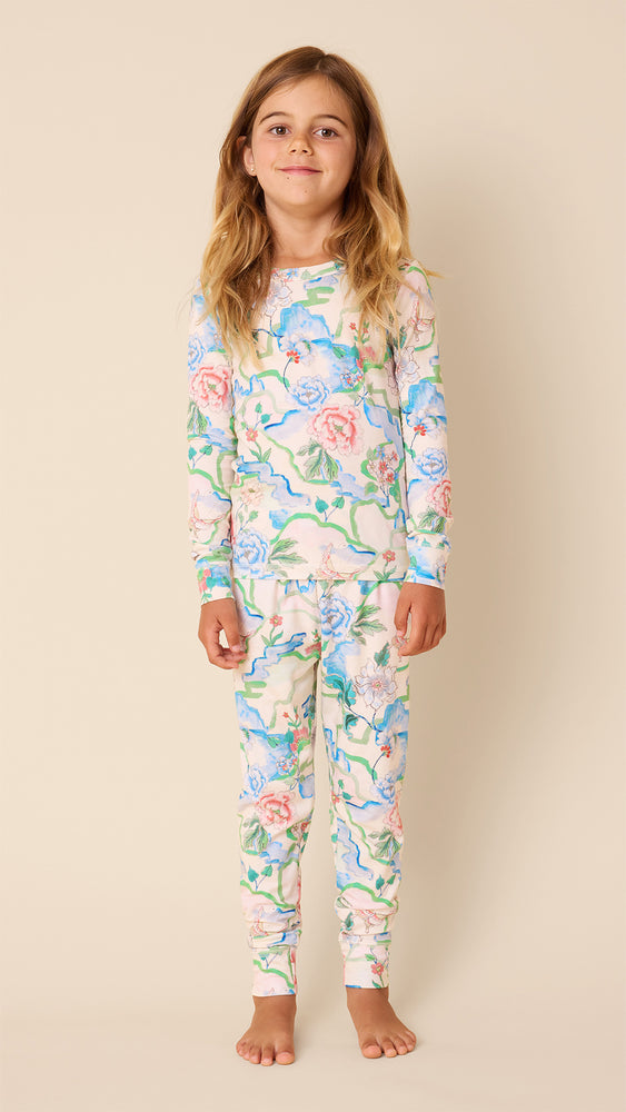 Butterfly Floral Kids Pima Knit Pajama Main White