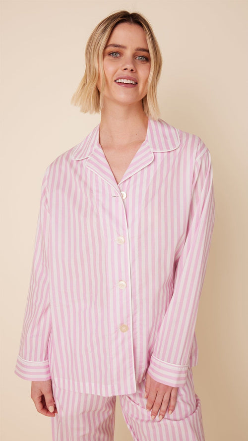 Classic Stripe Luxe Pima Long-Sleeved Pajama - Pink Extra Pink
