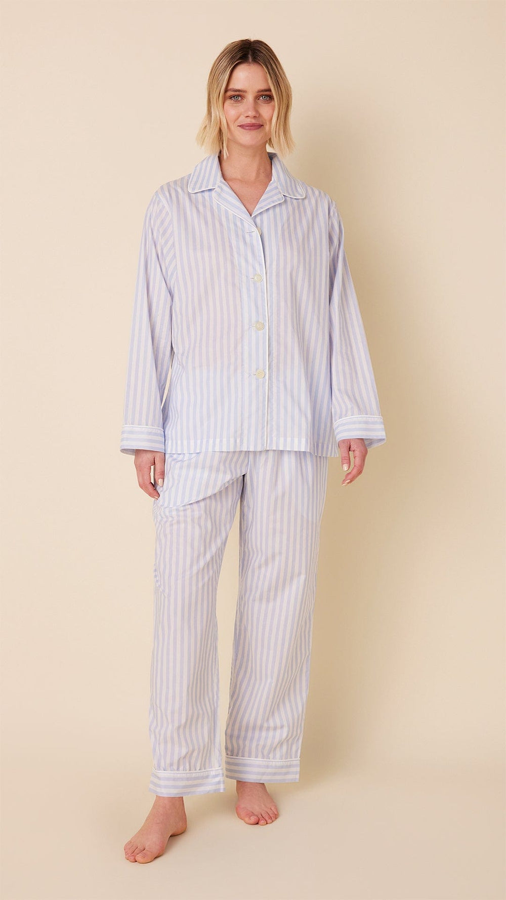 Classic Stripe Luxe Pima Long-Sleeved Pajama - Blue Hover Blue