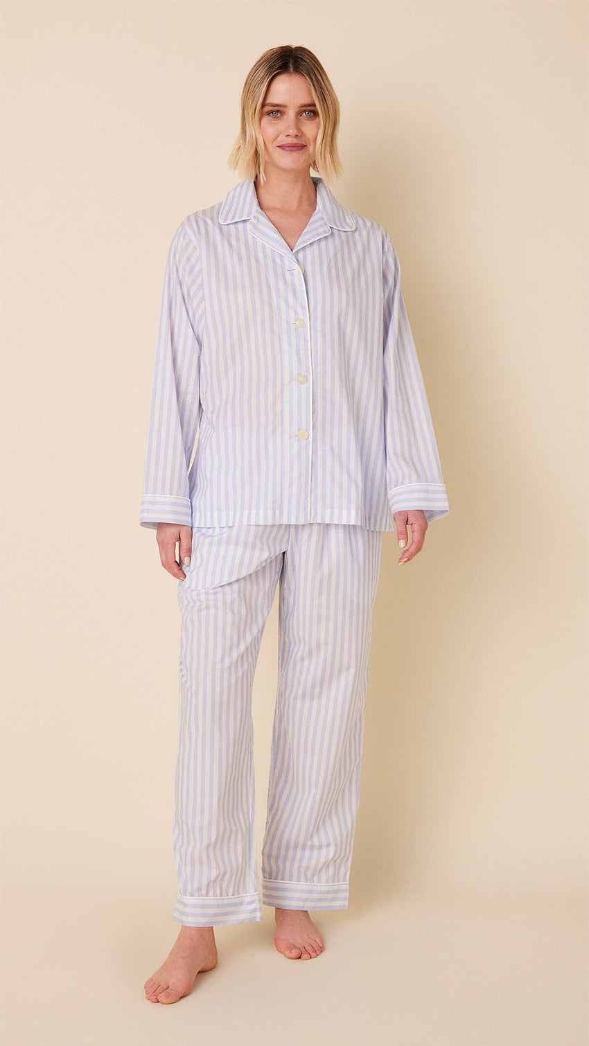 Classic Stripe Luxe Pima Long-Sleeved Pajama - Blue Main Blue
