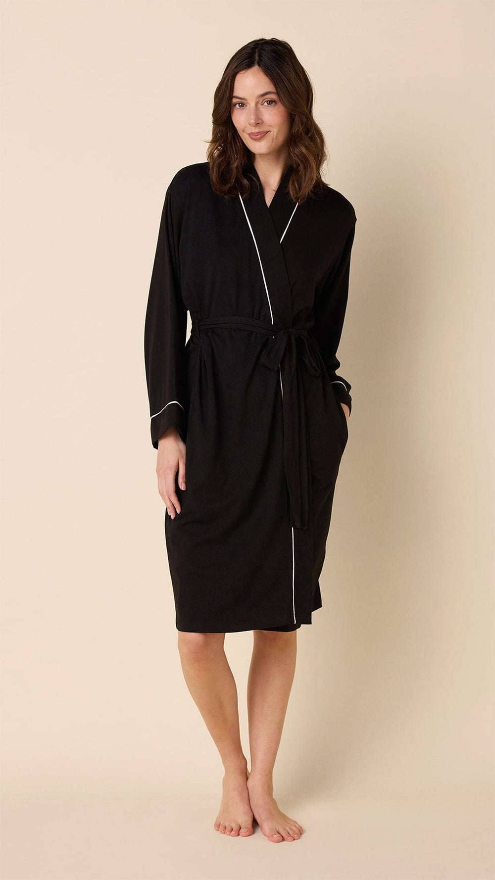 Classic Pima Knit Kimono Robe - Midnight Main Midnight/Pink