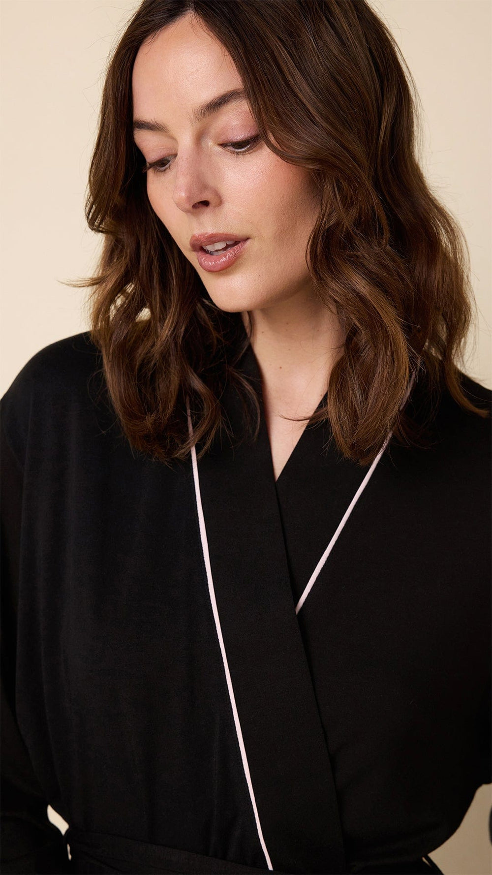 Classic Pima Knit Kimono Robe - Midnight Extra Midnight/Pink