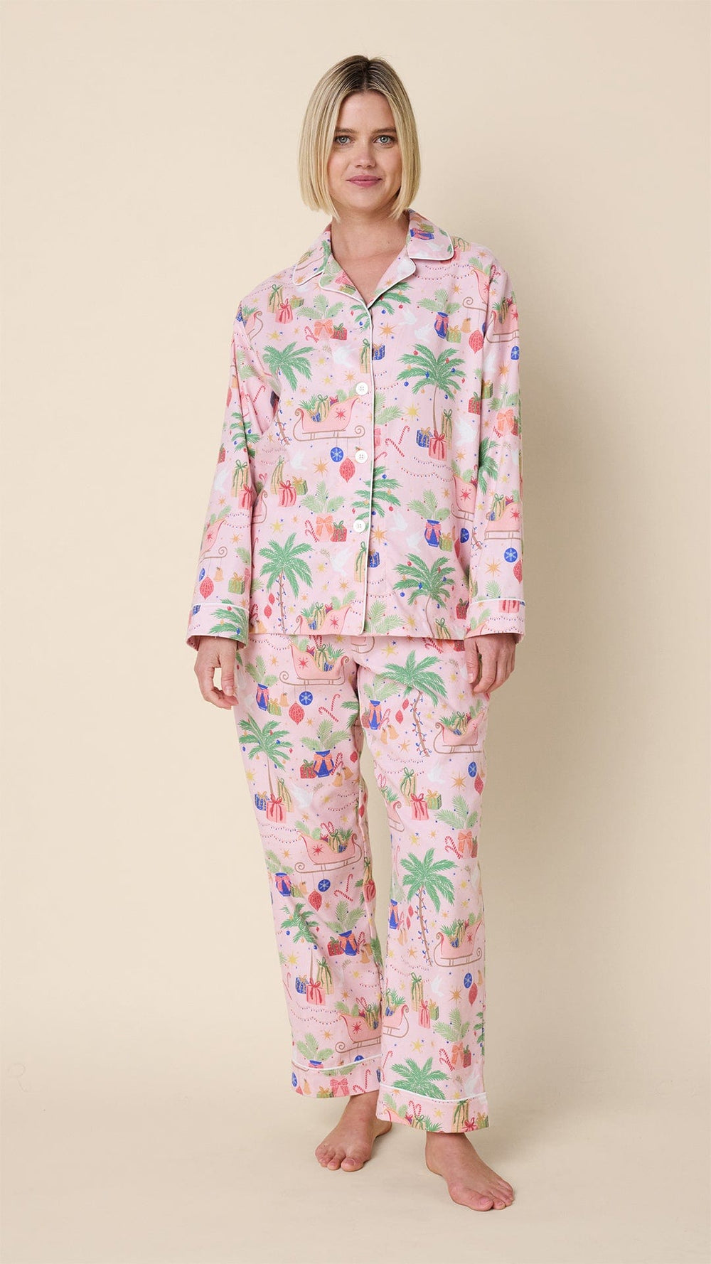 California Christmas Flannel Long-Sleeved Pajama Hover Pink