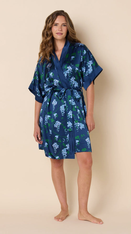 Cascadia Silk Kimono Robe Extra Wide Navy