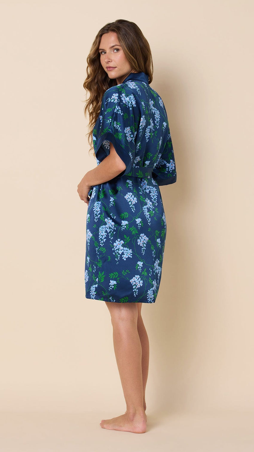 Cascadia Silk Kimono Robe Hover Navy