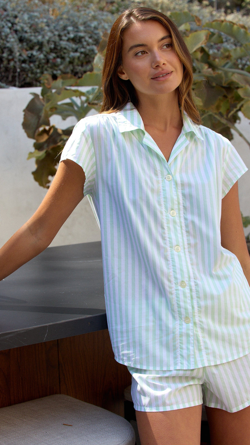 Classic Stripe Luxe Pima Short Set - Light Green Extra Light Green