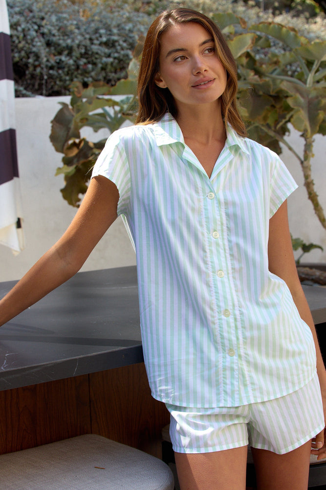 Classic Stripe Luxe Pima Short Set - Light Green Extra Light Green