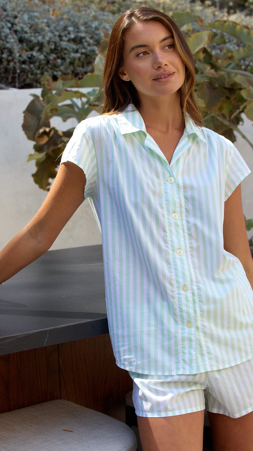 Classic Stripe Luxe Pima Short Set - Light Green Extra Light Green