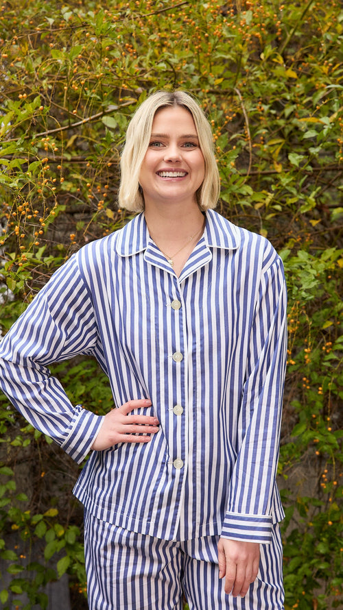 Classic Stripe Luxe Pima Long-Sleeved Pajama - Navy Extra Navy