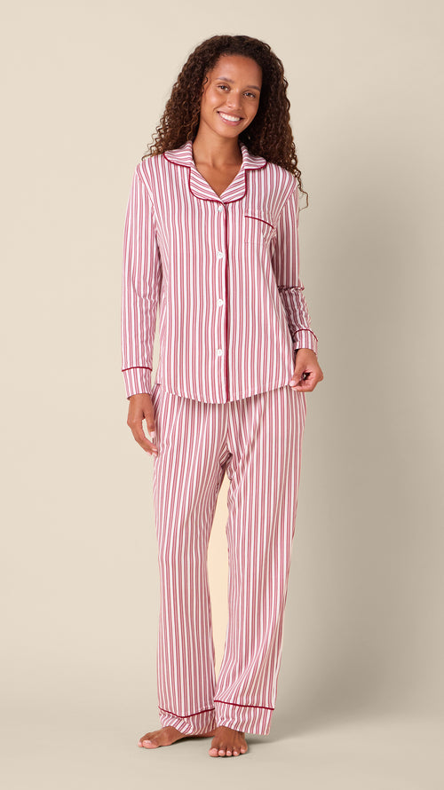 Classic Ticking Stripe Pima Knit Long-Sleeved Pajama Main White