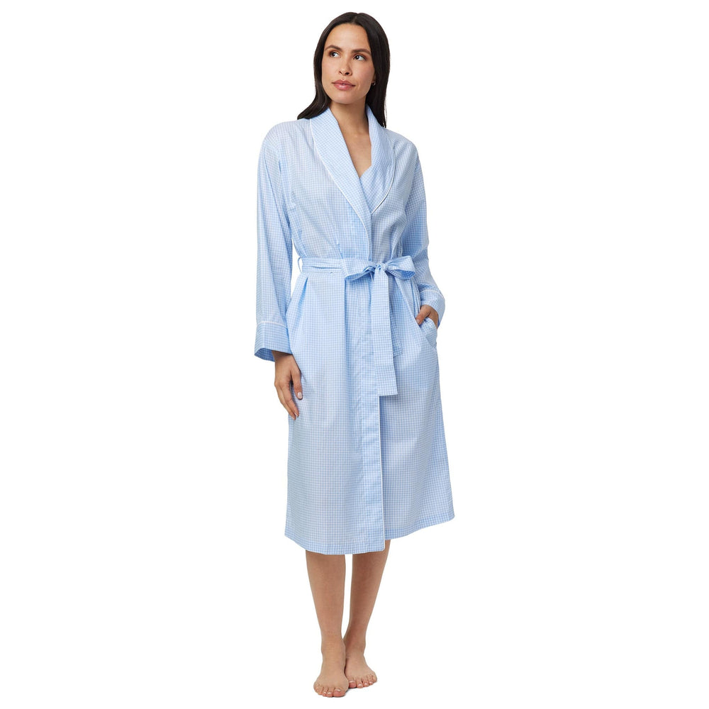 Classic Gingham Luxe Pima Shawl Robe - Blue Extra Blue
