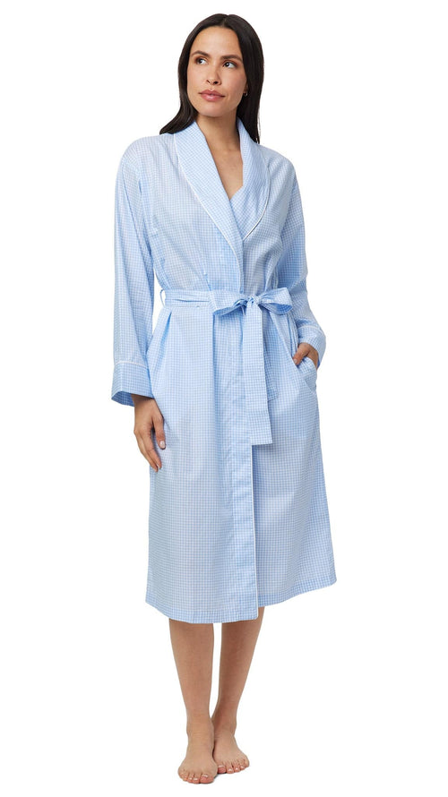 Classic Gingham Luxe Pima Shawl Robe - Blue Extra Blue