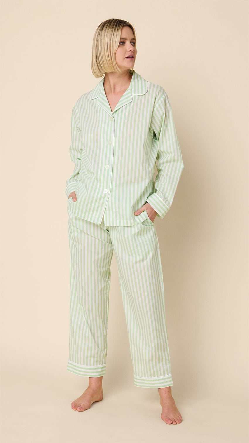 Classic Stripe Luxe Pima Long-Sleeved Pajama - Light Green Hover Light Green