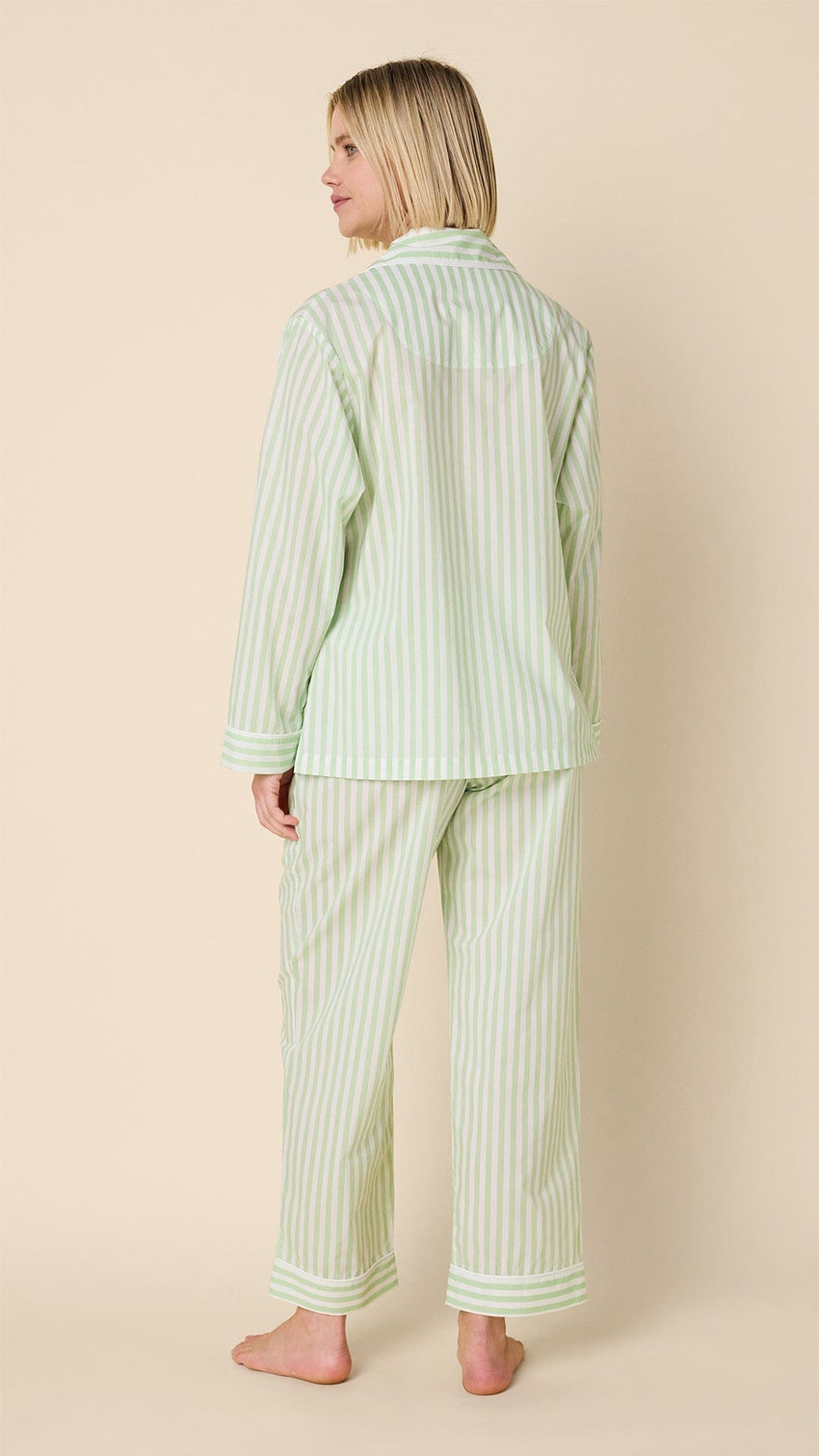 Classic Stripe Luxe Pima Long-Sleeved Pajama - Light Green Extra Light Green