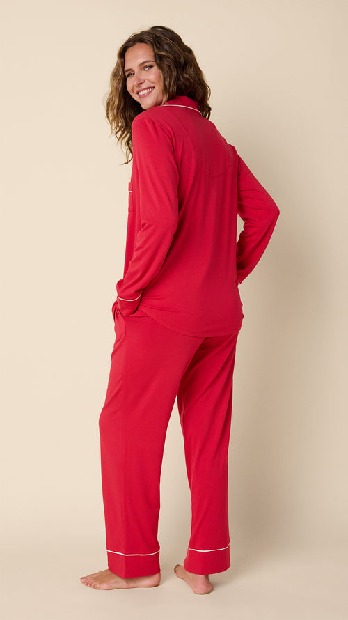 Classic Pima Knit Long-Sleeved Pajama - Red Hover Red