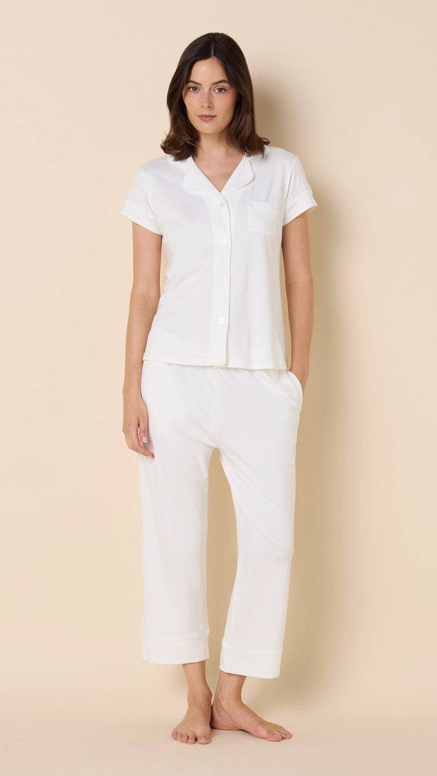 Classic Pima Knit Capri - White/White Main White