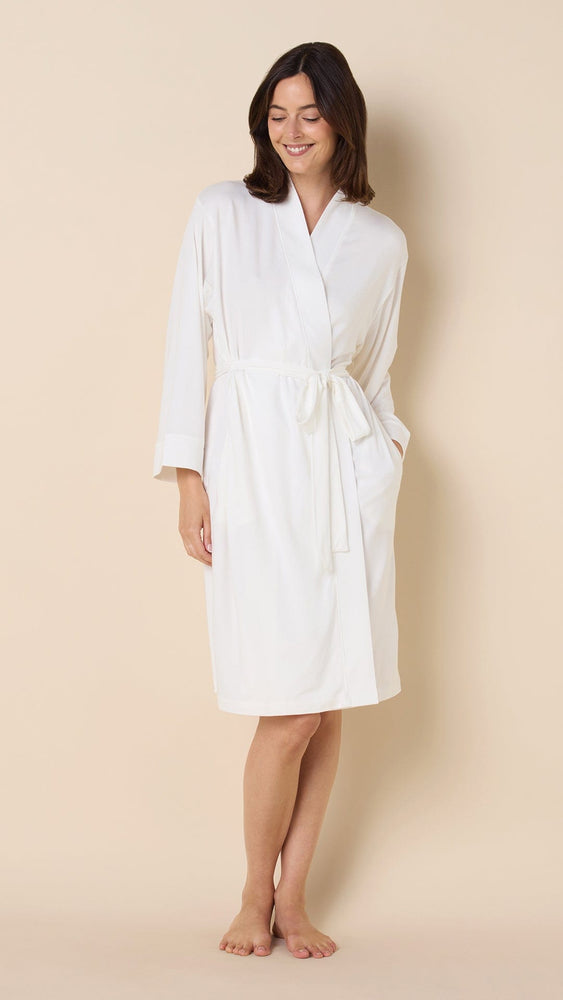 Classic Pima Knit Kimono Robe - White/White Main White