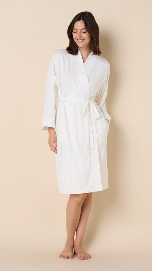 Classic Pima Knit Kimono Robe - White/White Main White