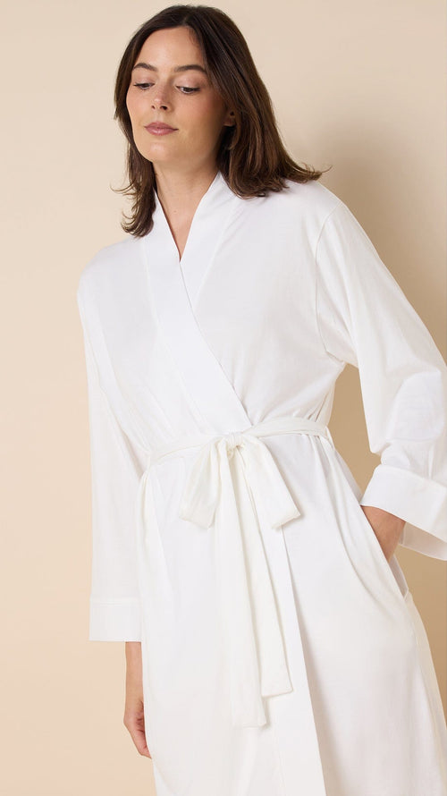 Classic Pima Knit Kimono Robe - White/White Extra White