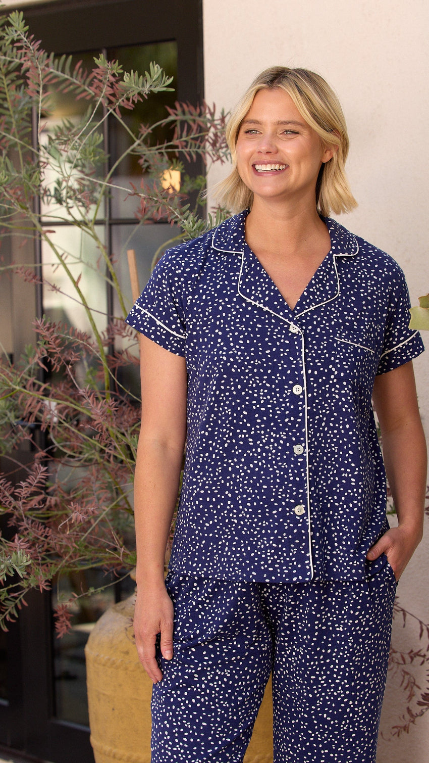 Confetti Dot Pima Knit Capri - Navy Main Navy