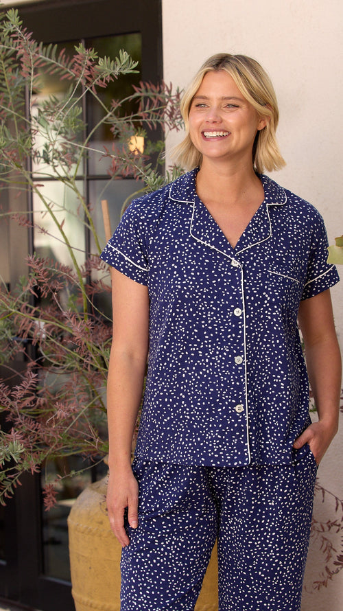 Confetti Dot Pima Knit Capri - Navy Main Navy