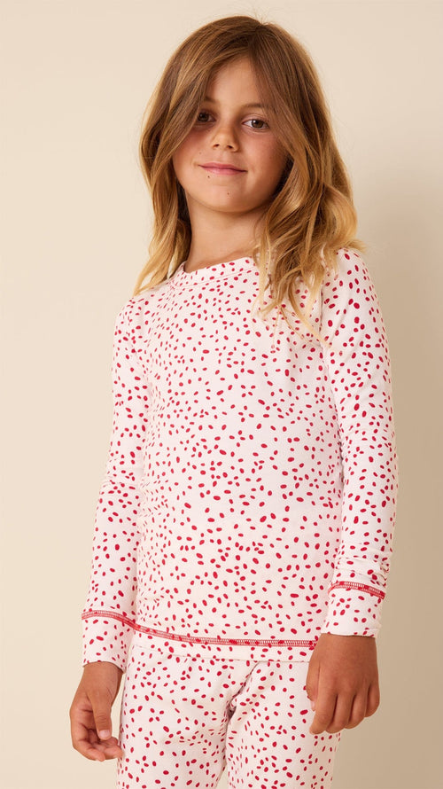 Confetti Dot Pima Knit Kids Pajama - white/Red Extra White