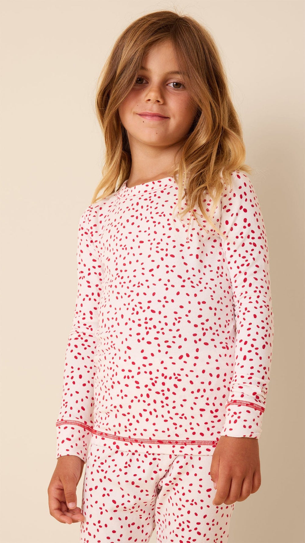 Confetti Dot Pima Knit Kids Pajama - white/Red Extra White