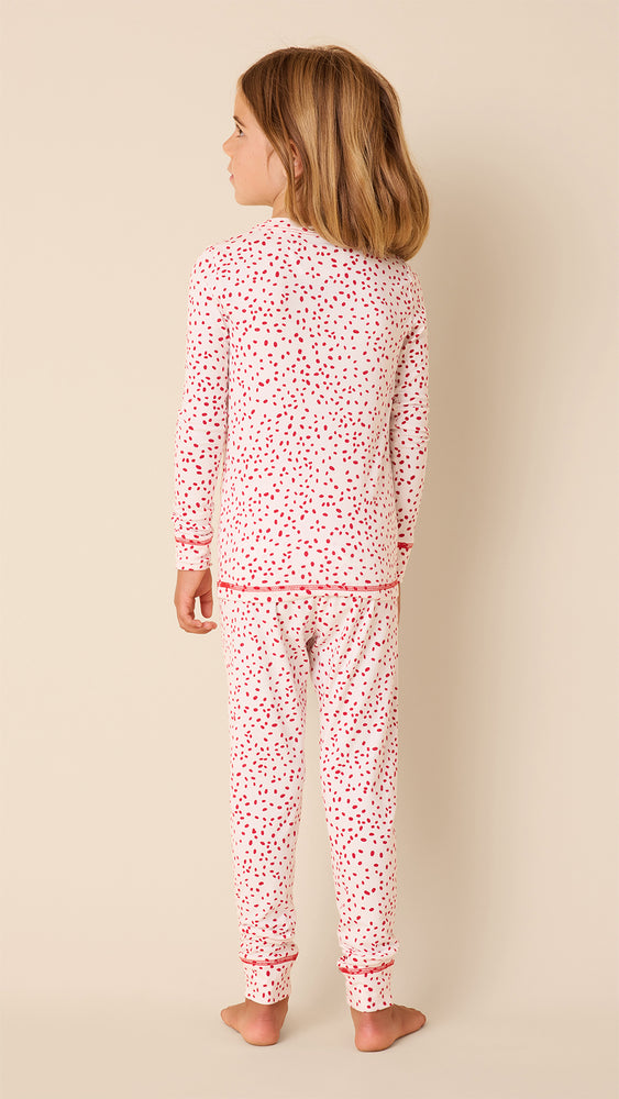 Confetti Dot Pima Knit Kids Pajama - Red Hover White