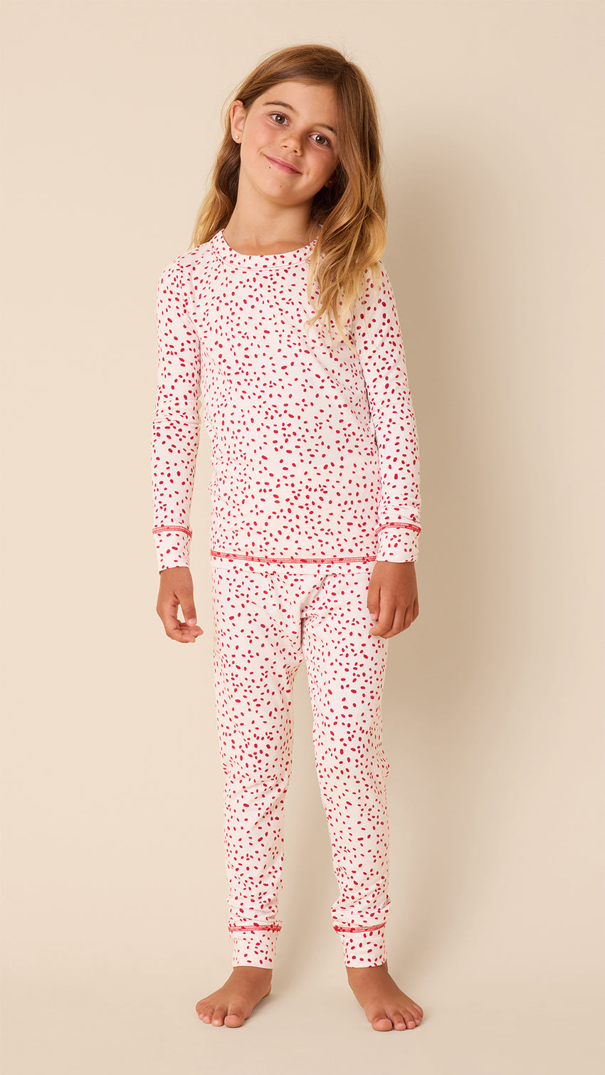 Confetti Dot Pima Knit Kids Pajama - Red Main White