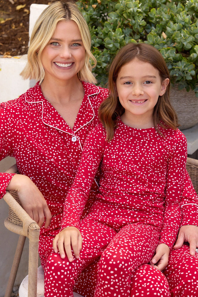 Confetti Dot Pima Knit Kids Pajama - Red Extra Wide Red