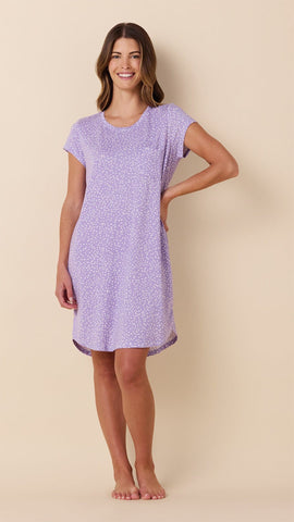 Confetti Dot Pima Knit Short-Sleeved Sleep Shirt - Lilac